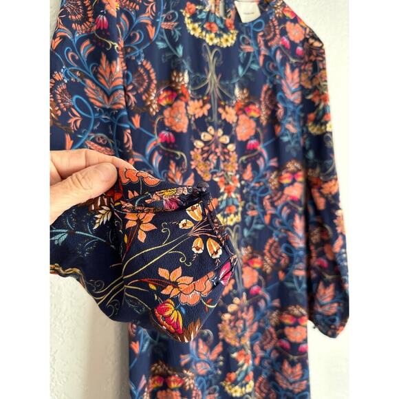 I. MADELINE Garden Splendor Blue Floral Midi Shirt Dress Brunch Cottage Demure - Picture 6 of 7